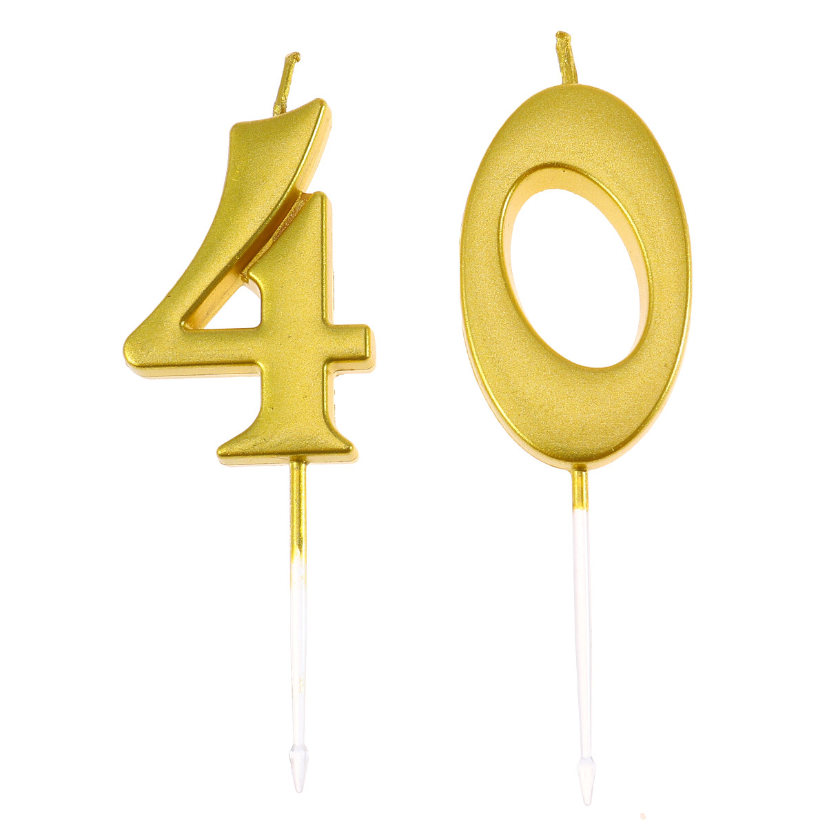 Candle Supplies In - 安全なエコパラフィン製の金色の数字「40」のバースデーキャンドル2本セット。ケーキの飾り付けや、テーマパーティー、お祝いの際に最適です。