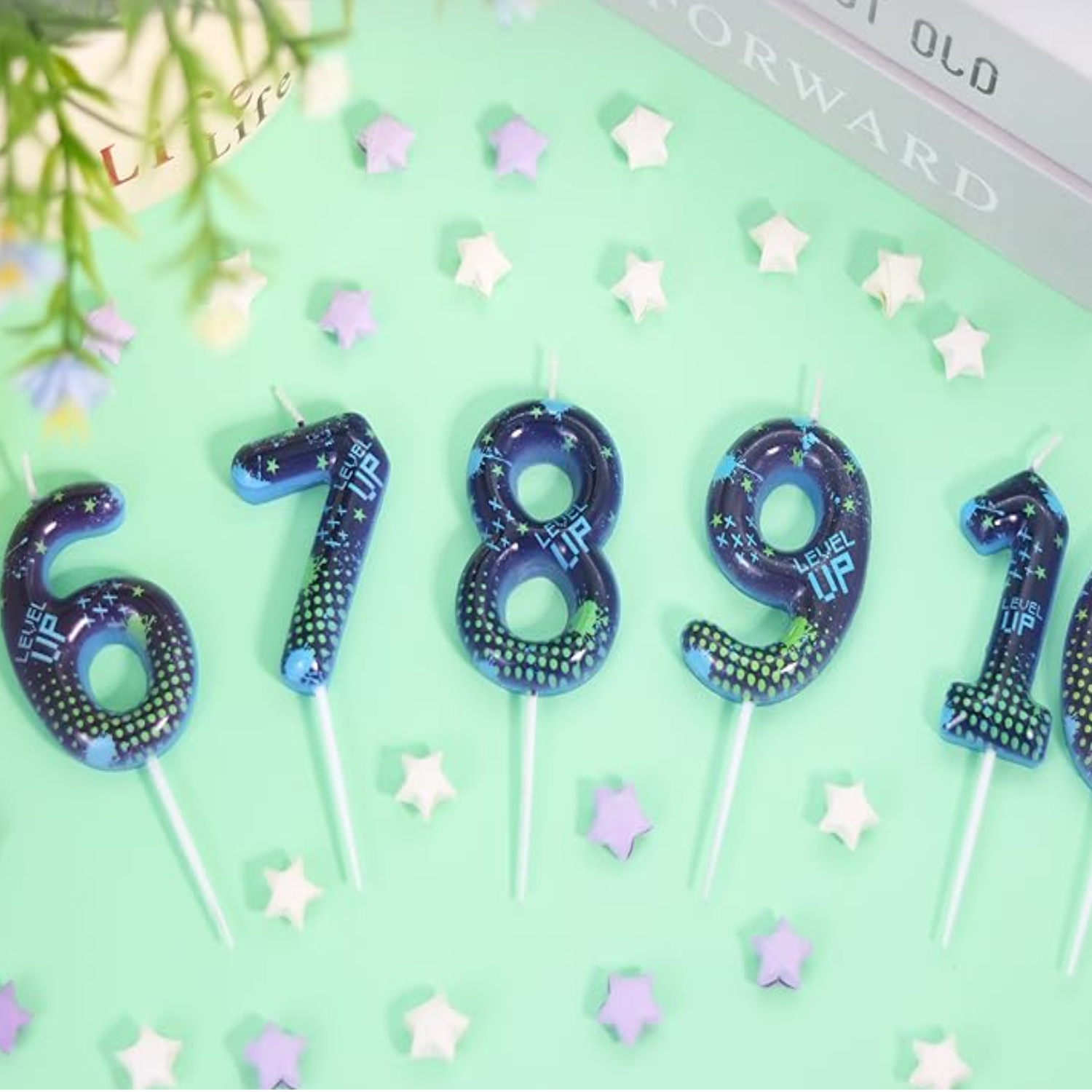 Candle Supplies In - 青いゲームボーイ 0-9 数字の誕生日キャンドル、ビデオゲームケーキデコレーション、要塞戦サンドボックスパーティー用品