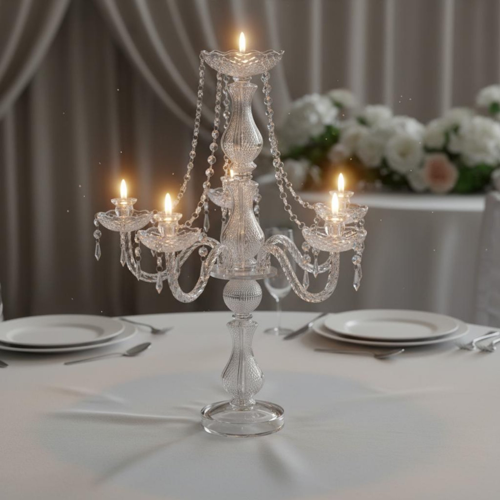 Candle Making Supplies Online - クリスタル燭台 エレガントなウェディング燭台 クリスタルキャンドルホルダー 高級デザイン ガラス製キャンドルスティックホルダー 透明
