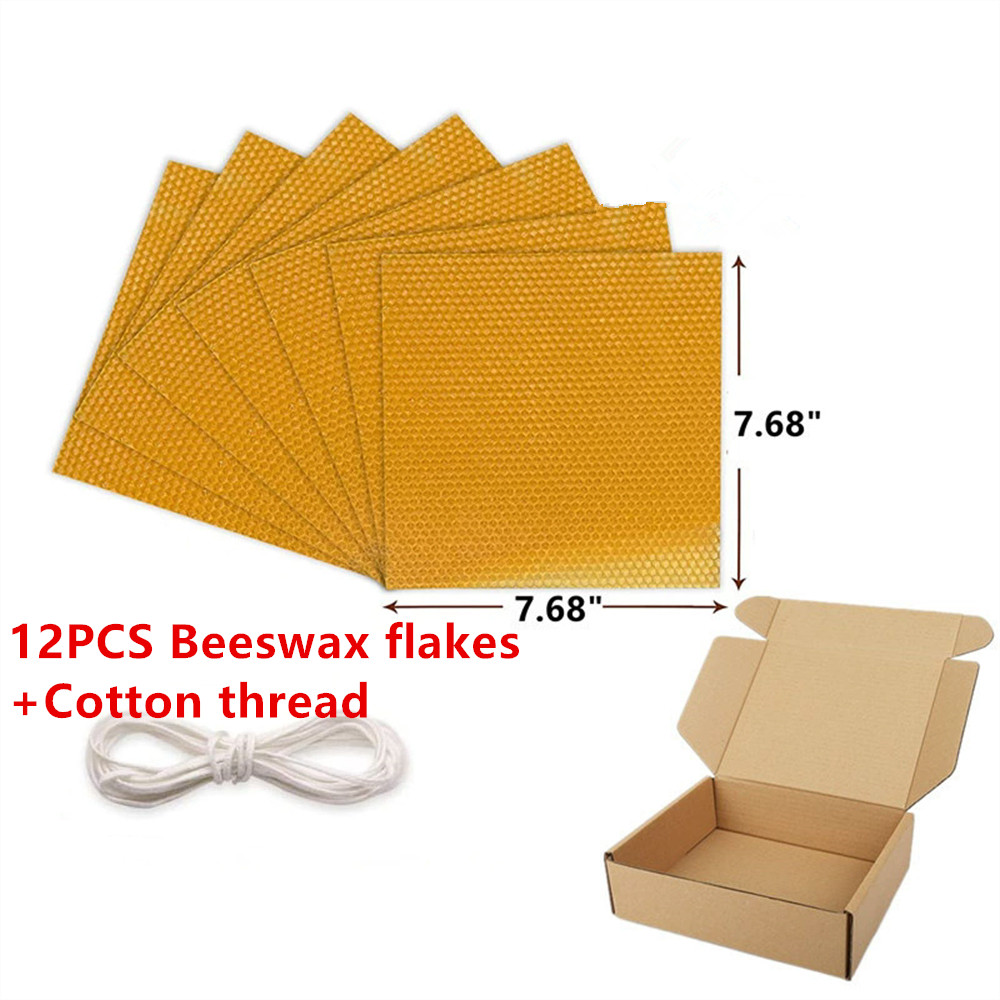 Beeswax Sheet Roll - 12枚入り蜜蝋薄板キット DIYハニカム手作りキャンドルローリングセット 家族クラフト活動 キャンドルライトディナーデコレーション