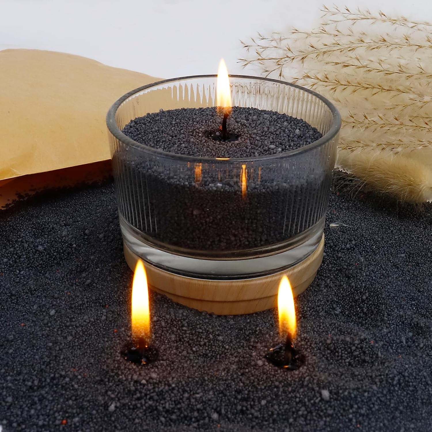 Candle Supplies Wholesale - 黒色のキャンドルサンド（芯付き）、200g、10個の芯付きパールキャンドルサンド、パールキャンドル、ワックスキャンドル製造用ワックス顆粒