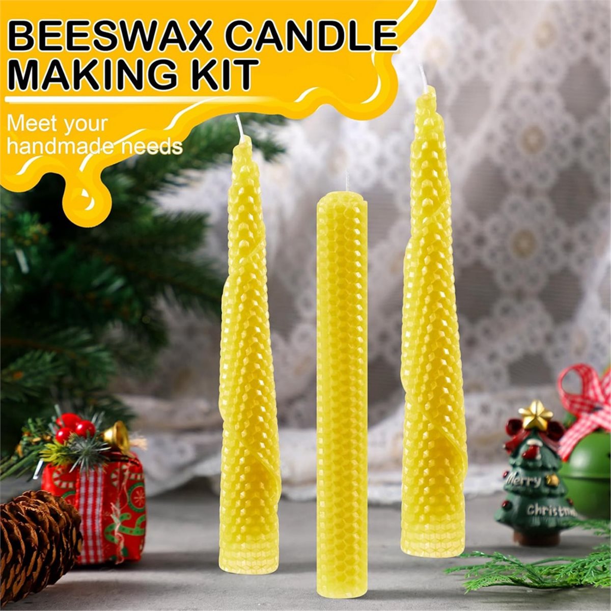 Beeswax Sheet Roll - N94R 24個入り蜜蝋キャンドル作成キット、8×8インチの鮮やかな色の蜜蝋シート（キャンドル作成用）、綿芯1ロール付き