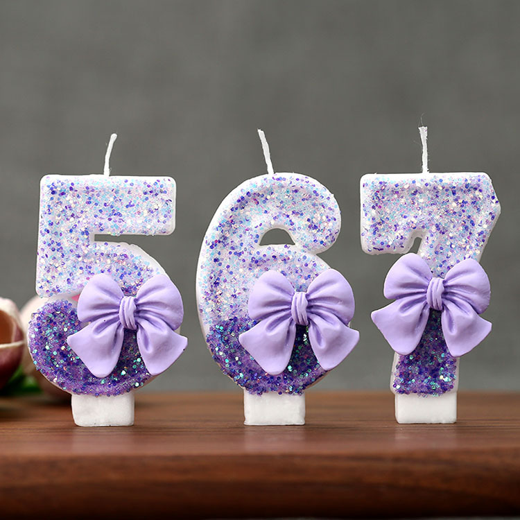 クリエイティブグリッター段階的な紫のリボン0-9数字バースデ - Candle Supplies In のレビューと価格