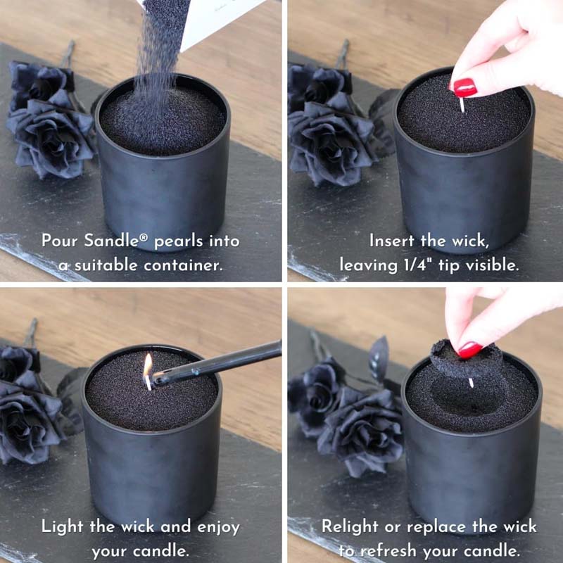 黒色のキャンドルサンド（芯付き）、200g、10個の芯付きパ - Candle Supplies Wholesale のレビューと価格
